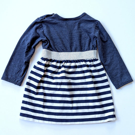 Tooby Doo Party Play Dress Blue Stripes Dress Silver Sparkle Belt Size 18-24 mos