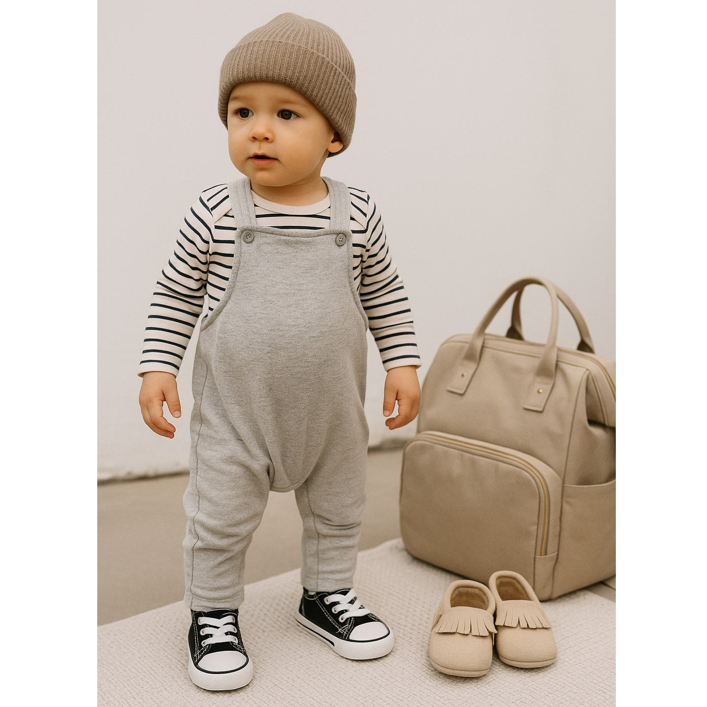 Nordstrom Kids Everyday Grow With Me Organic Cotton Overalls | Light Gray, Adjustable Straps | Size 18-24 Months