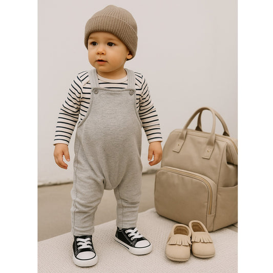 Nordstrom Kids Everyday Grow With Me Organic Cotton Overalls | Light Gray, Adjustable Straps | Size 18-24 Months