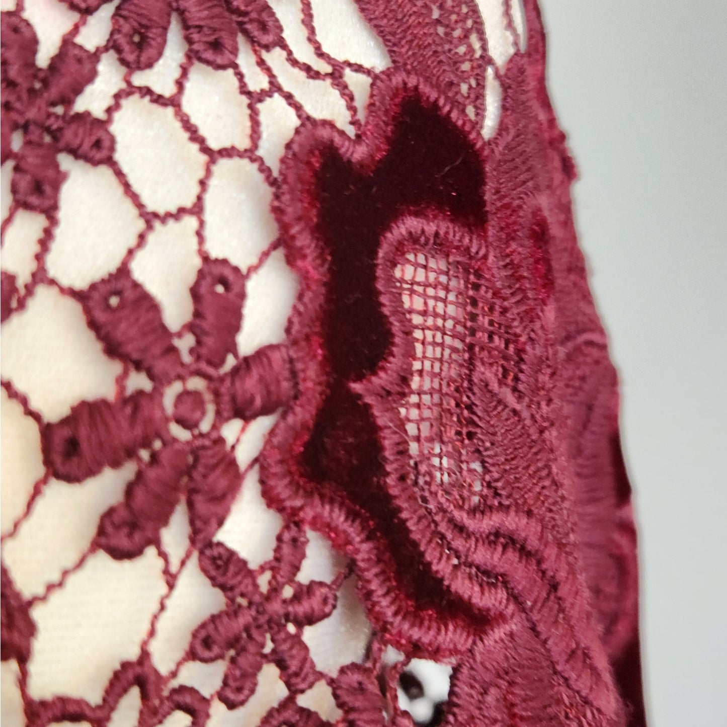 Badgley Mischka Burgundy Velvet Lace Sleeve Cocktail Dress