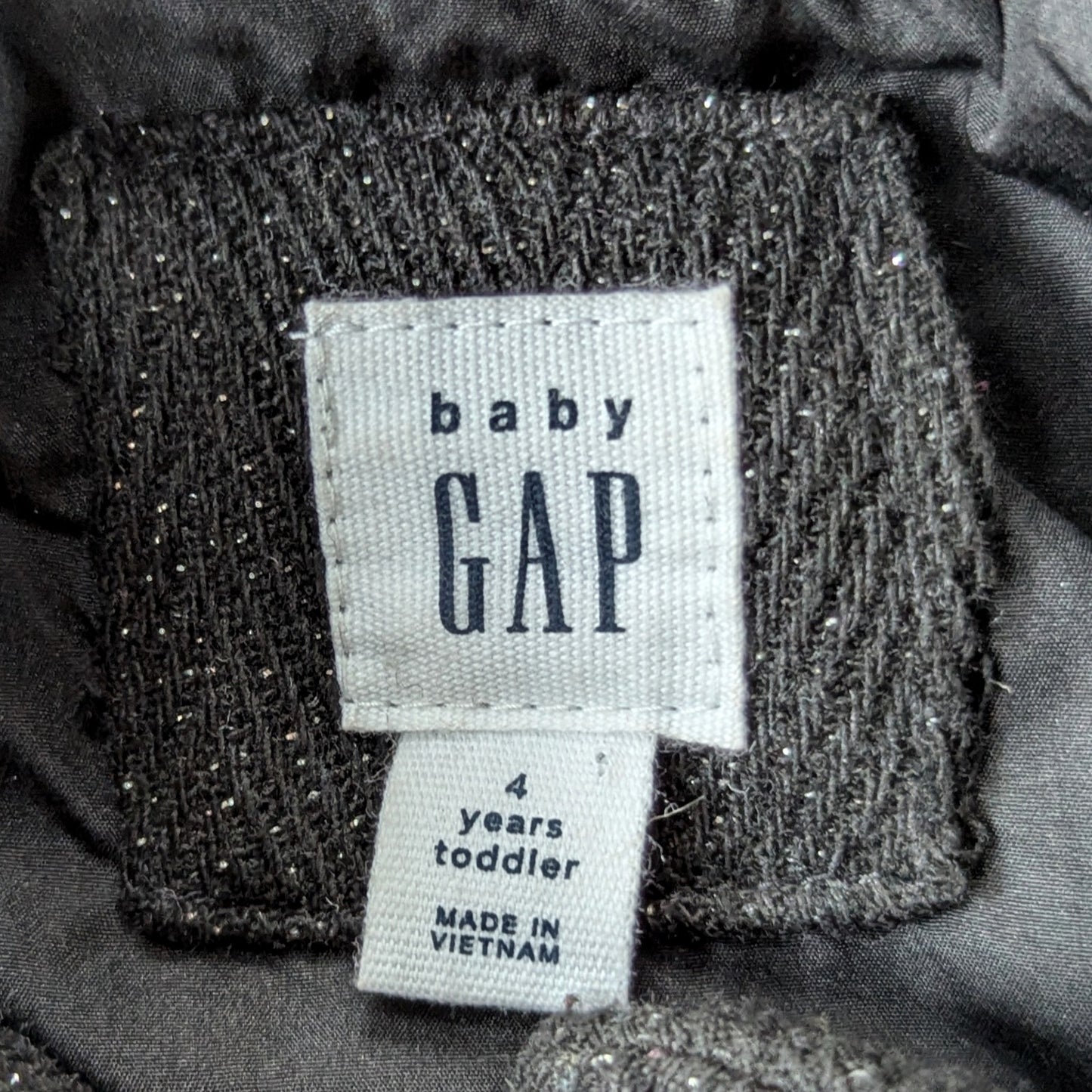 Baby Gap Toddler Girl’s Black Metallic Glitter Hooded Winter Toggle Coat Size 4