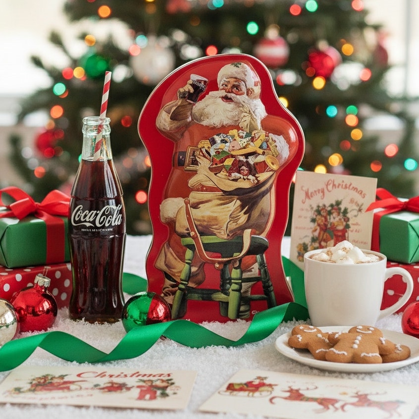 Santa Shaped Tin with Haddon Sundblom Artwork – 1990s Holiday Collectible – “Hospitality” Design