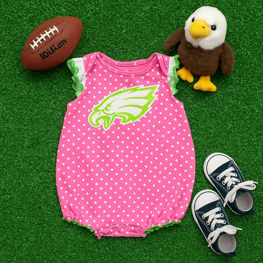 NFL Philadelphia Eagles Baby Girl Romper Pink Polka Dot Ruffle | 3-6 Months