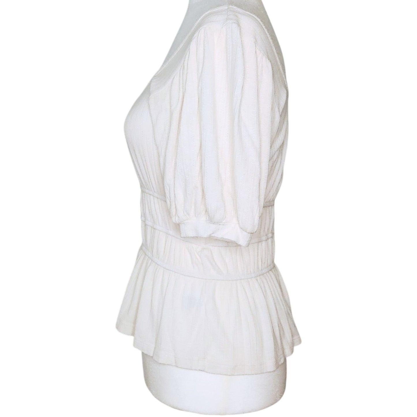 Slate & Willow White Smocked Peplum Top Puff Sleeve Rayon Scoop Neck Blouse | Women's Size M