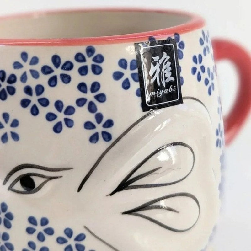 🐘 Yokohama Studio Japan Ceramic & Enamel Blue Floral Elephant Mug – Reproduction | Home