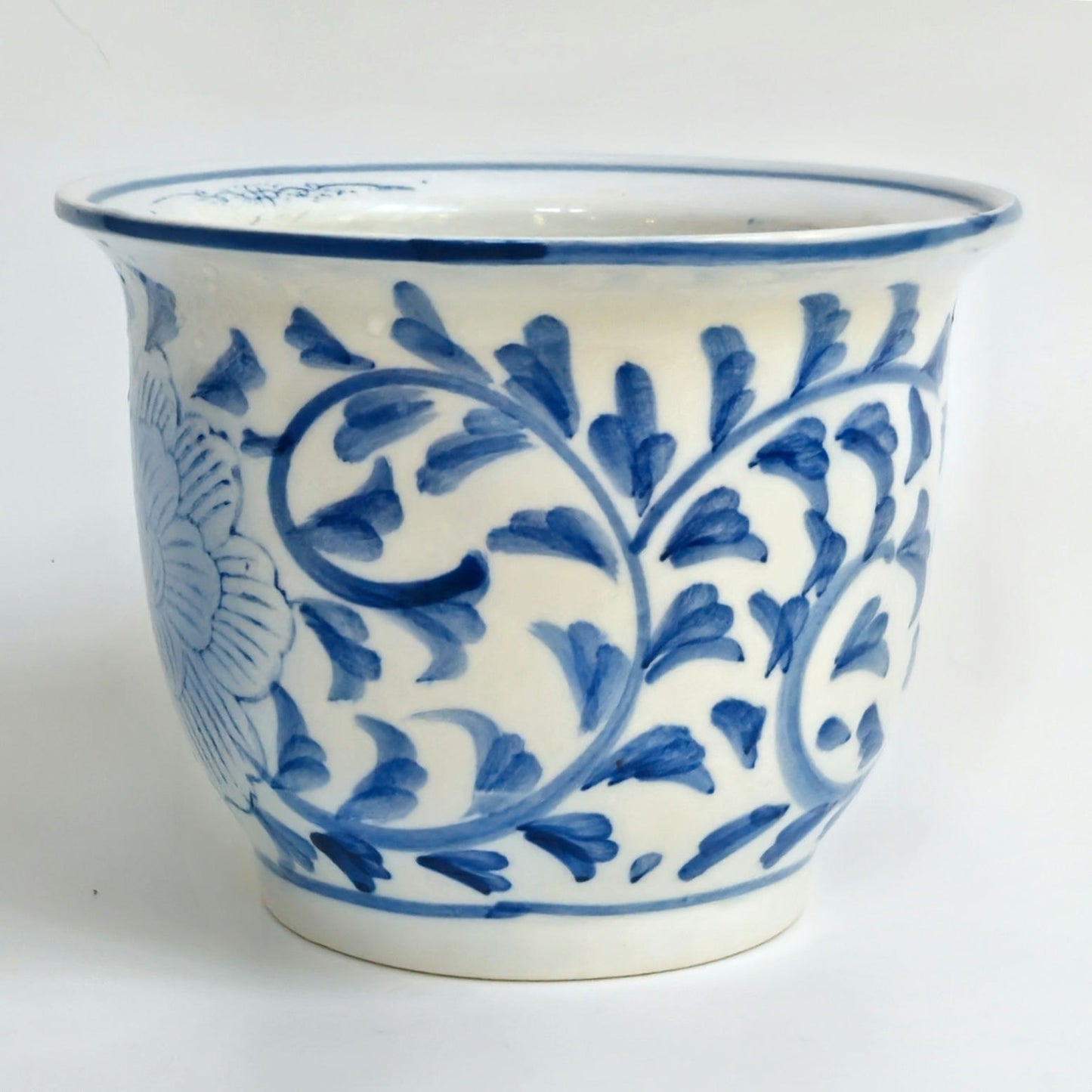 1980s Blue & White Ceramic Planter Pot