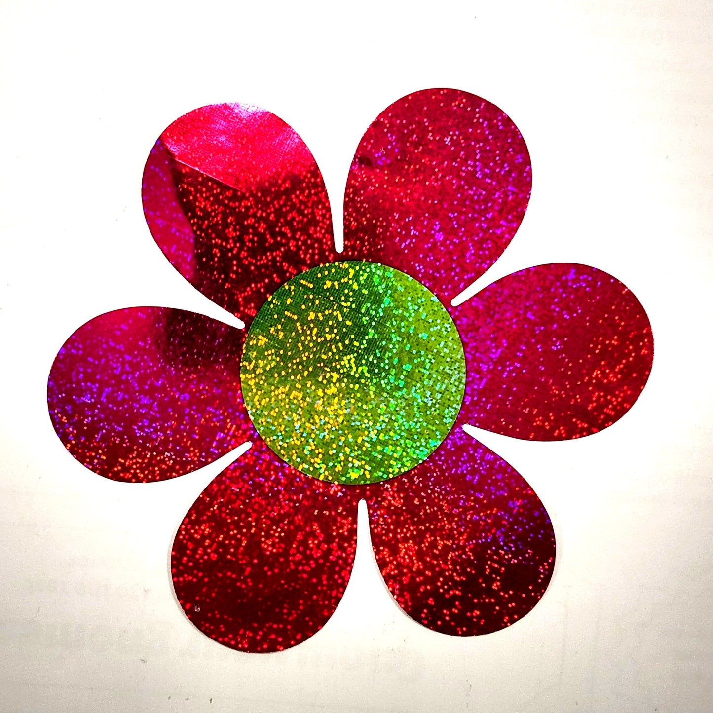 ✨ Vintage 1990s Holographic Flower Sticker – Large Pink & Green Daisy – KO™ Paper USA