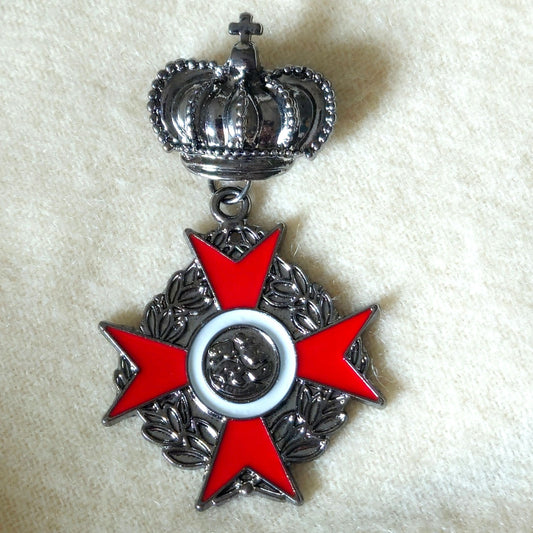 Vintage Style Royal Order Brooch | Crown & Red Enamel Cross Medal Pin | Statement Heraldic Jewelry