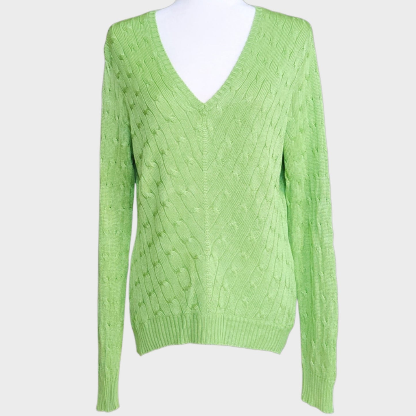 100% Silk Cable Knit V-Neck Sweater | Women's L | Slim Fit