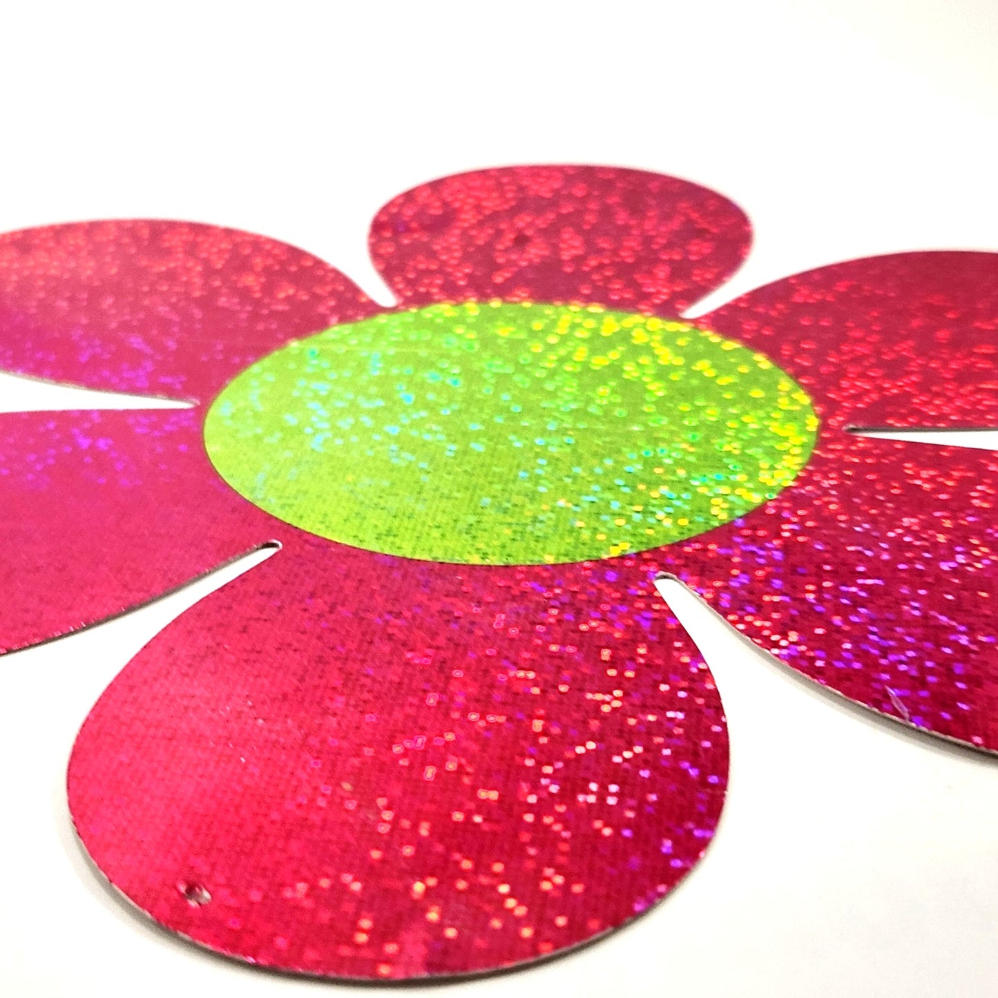 ✨ Vintage 1990s Holographic Flower Sticker – Large Pink & Green Daisy – KO™ Paper USA