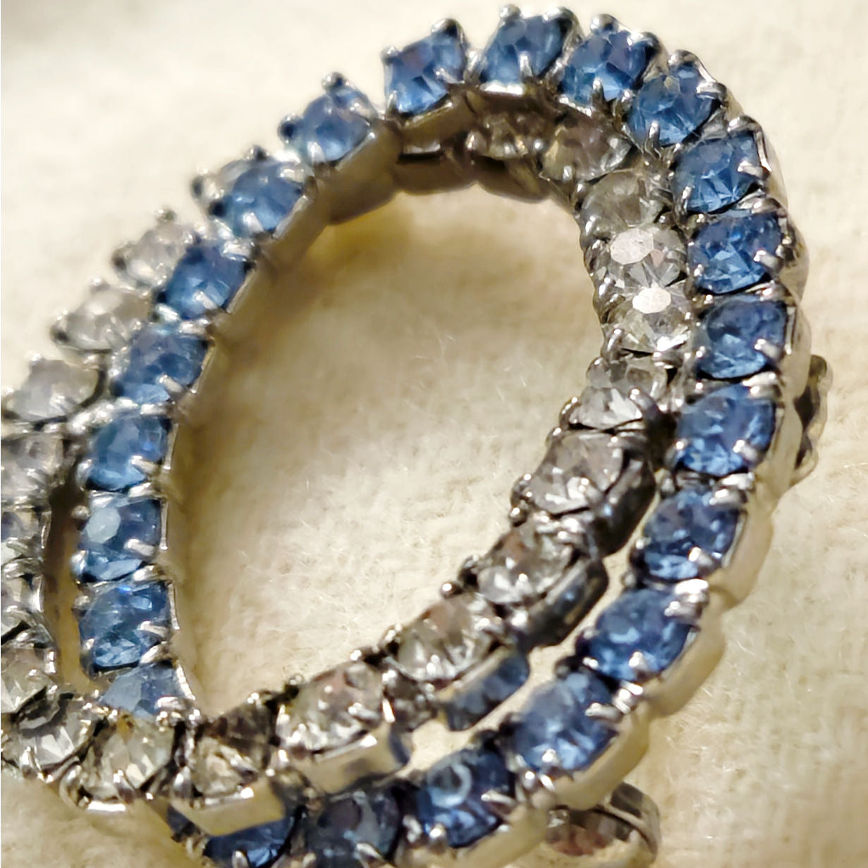 Vintage Sapphire Blue and Diamond Rhinestone Circle Brooch | Mid Century Double Row Wreath Pin