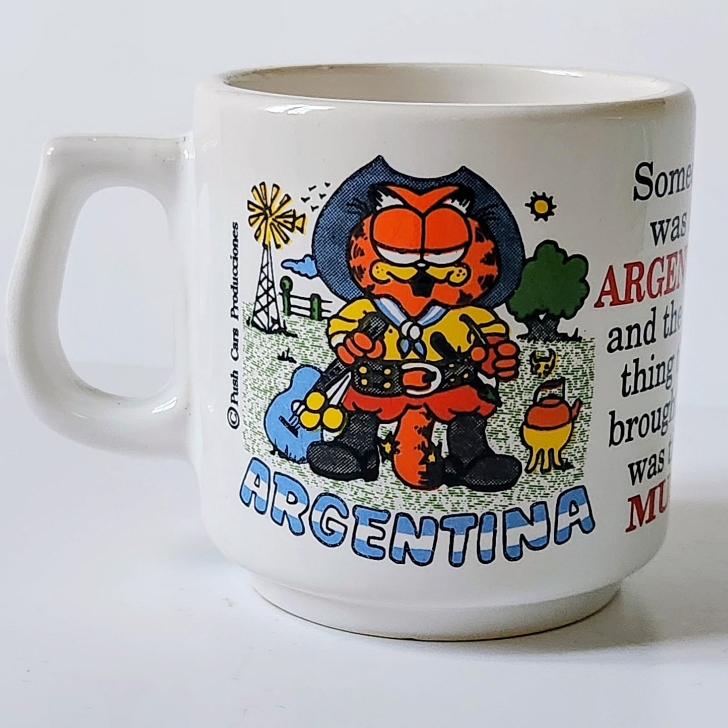 Vintage 80s Garfield Argentina Mug - 'Someone was in Argentina...' Souvenir Gift