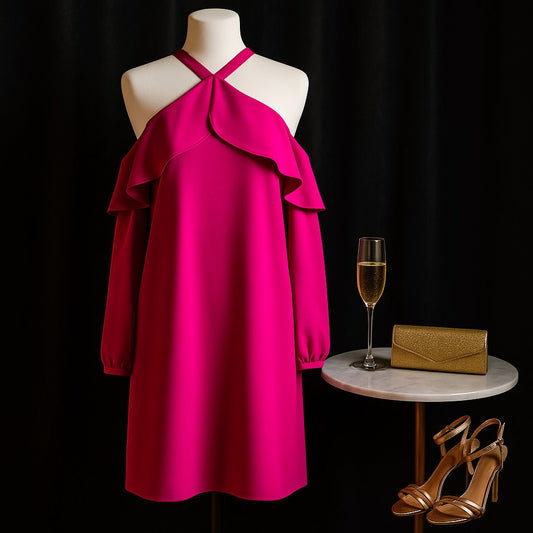 Lilly Pulitzer Berry Sangria Pink Abrielle Dress Cold Shoulder Long Sleeve Women's Size 10