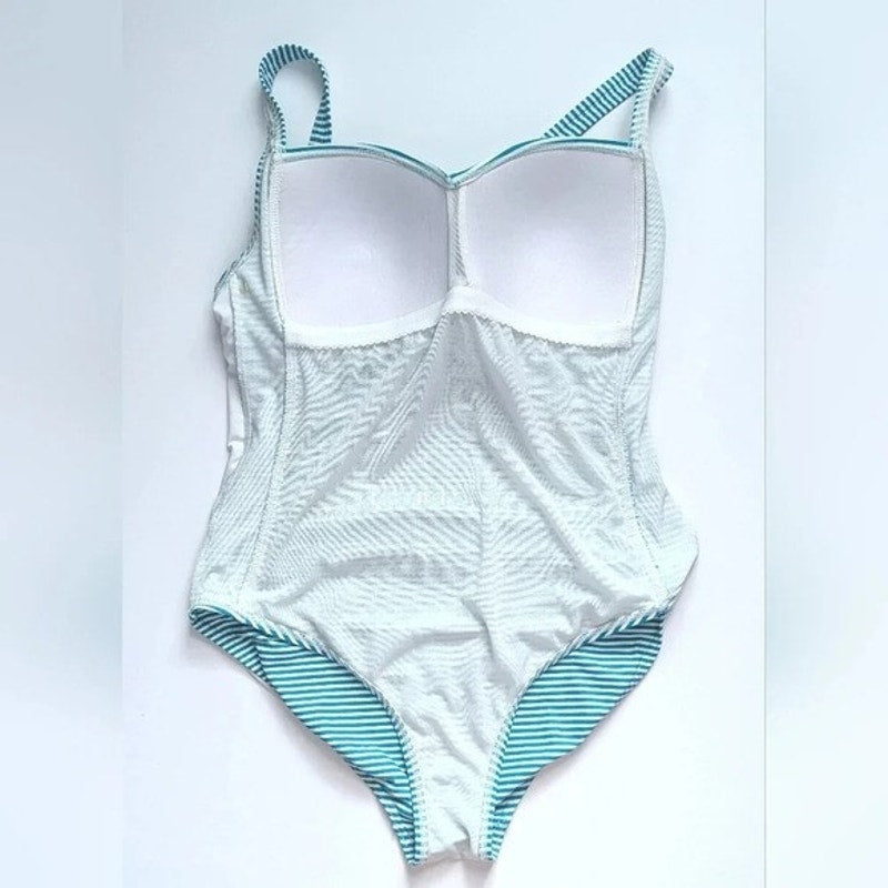 NipTuck Swim Torino Stripe Joanne One Piece Swimsuit Size 8 Green Teal White Stripe Tummy Control