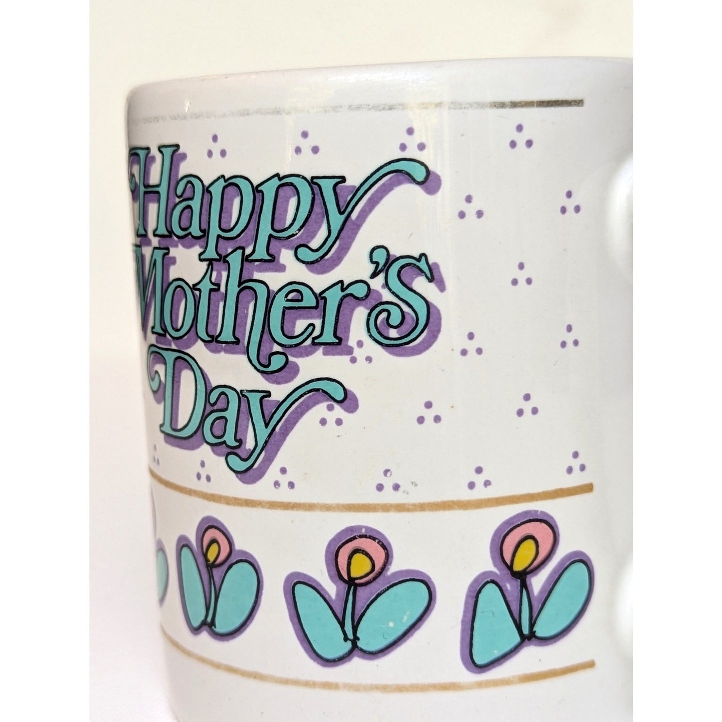 Vintage 1990s Mother’s Day Mug | 1994 Retro Ceramic Coffee Cup | Aqua & Purple Floral Design | Home Gift for Mom