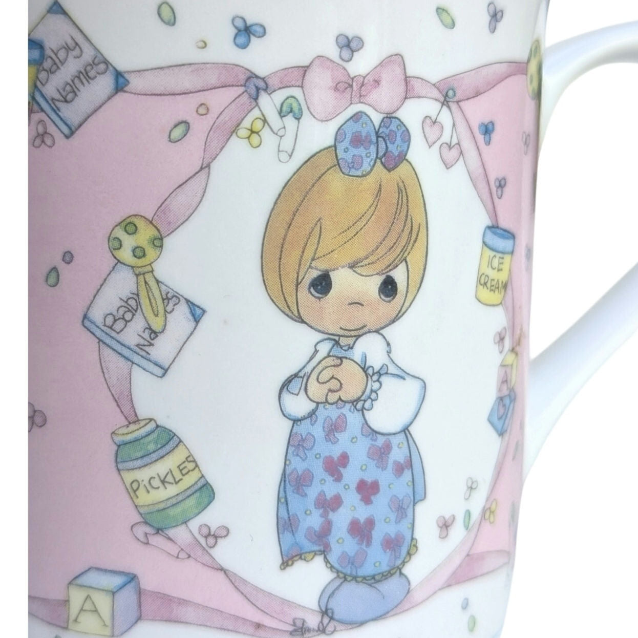 Precious Moments Enesco Mug – “The Good Lord Always Delivers” Baby Theme, Vintage 1991 Ceramic Cup, Christian Home Collectible