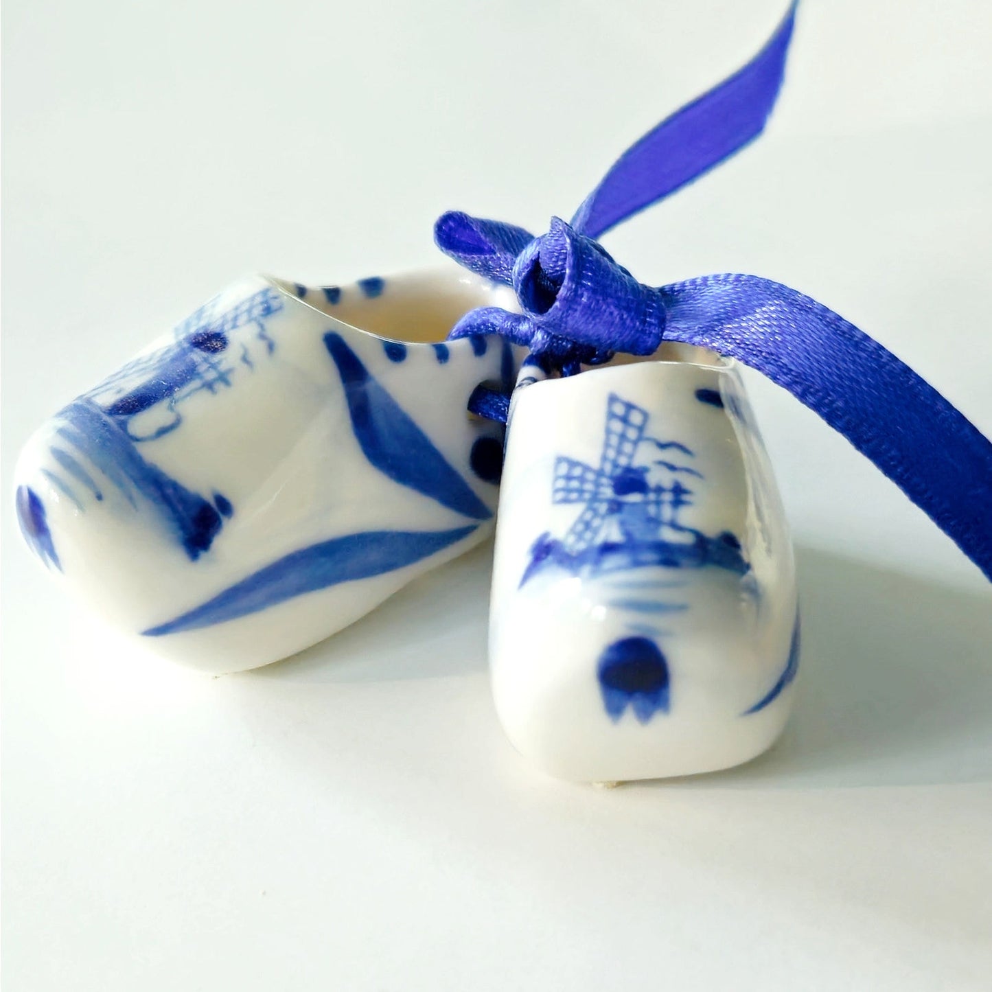 Vintage Mid Century Delft Blue Ceramic Dutch Clog Ornaments Set | Set of 3