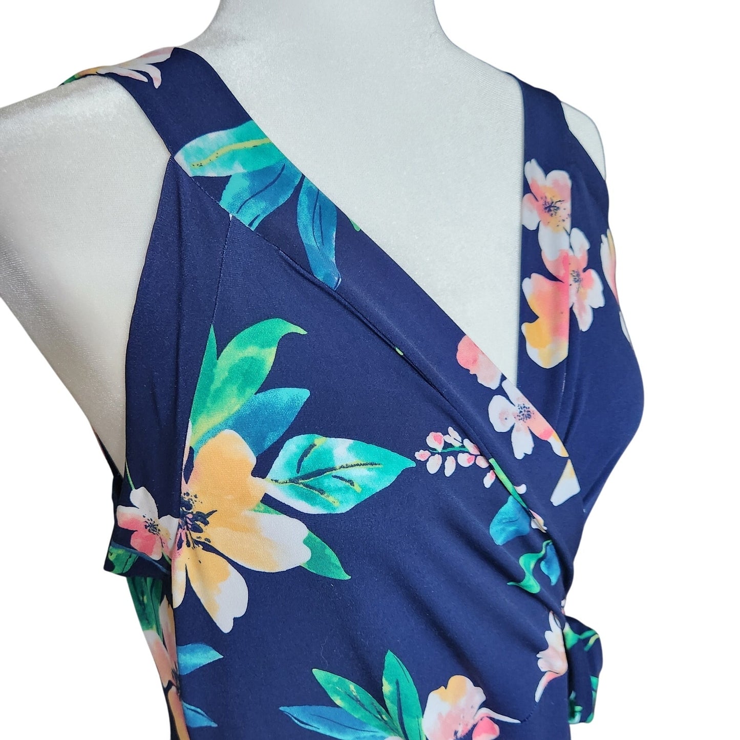 Market & Spruce Women's Sleeveless Blue Floral Hellena Wrap Maxi Dress | Size L