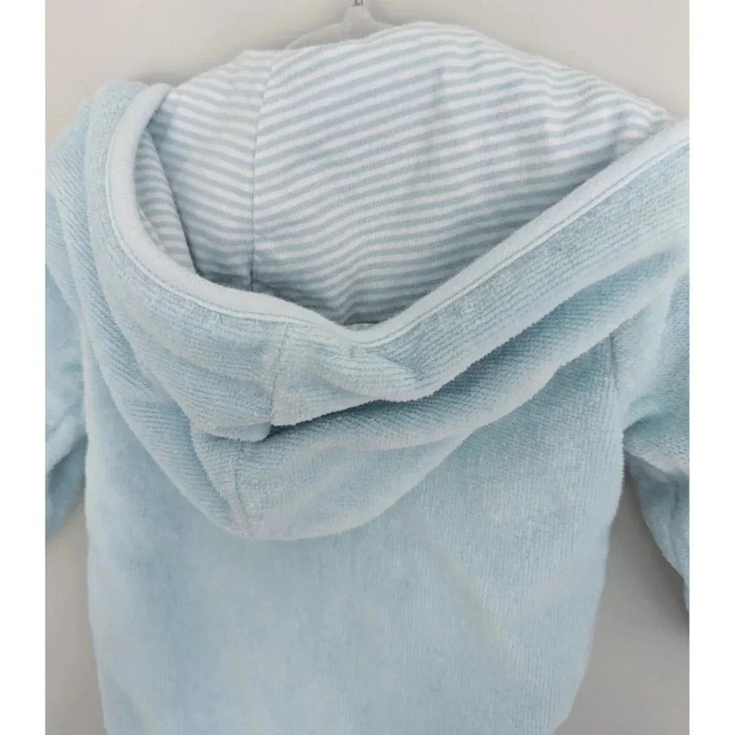 Baby Animal Terry Cloth Bath Robe Light Blue Striped Lining 0-9 months