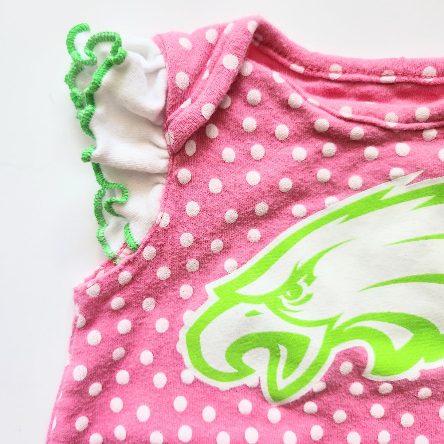 NFL Philadelphia Eagles Baby Girl Romper Pink Polka Dot Ruffle | 3-6 Months