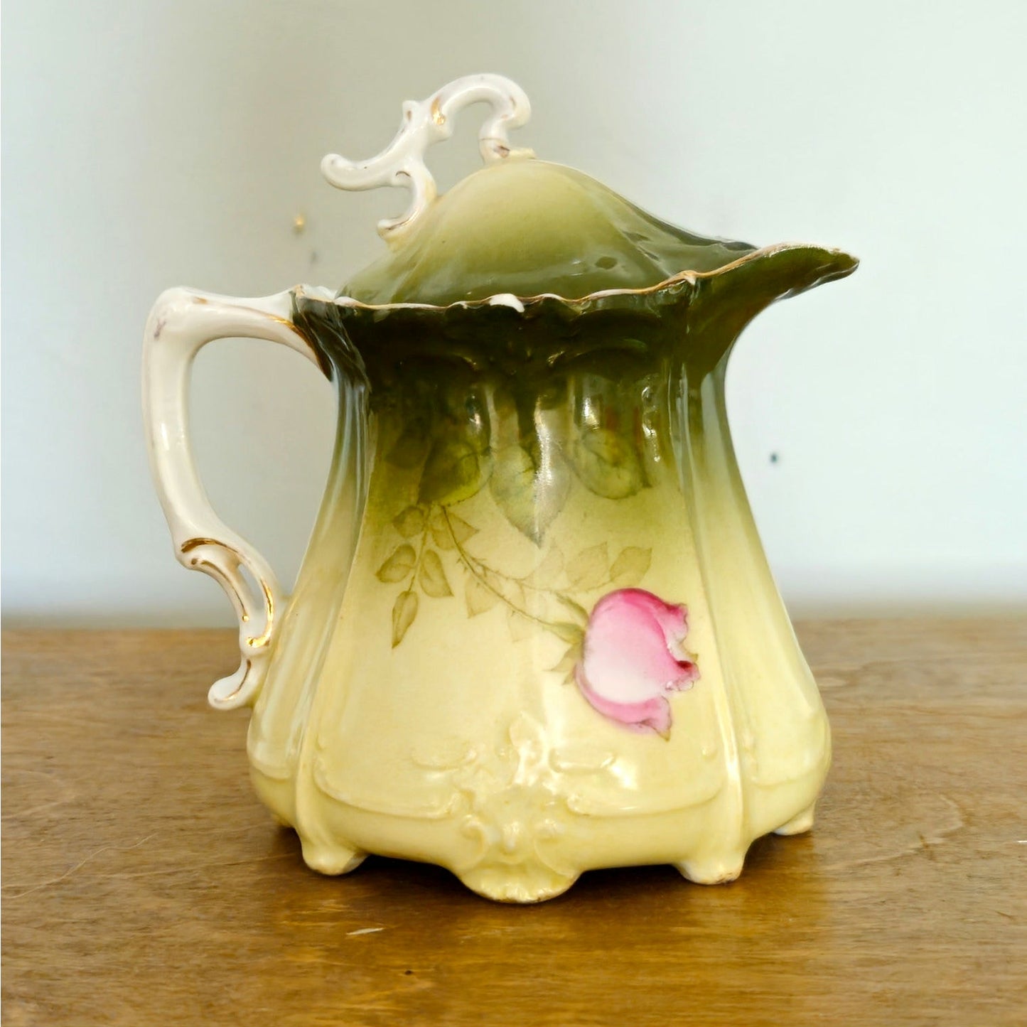 Antique Bavarian Hand Painted Rose Creamer with Lid