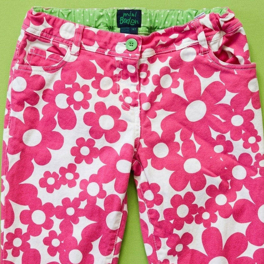 Mini Boden Vintage Pink Flower Power Pants | Girls Size 14Y