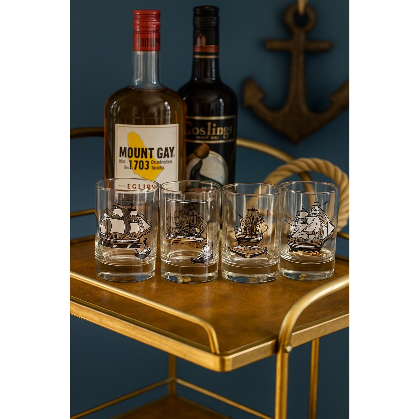 Set of 4 Vintage Mid-Century “Old Ships” Tumbler Cocktail Glasses