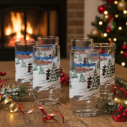 1995 Budweiser “Clydesdales Winter Scene” Highball Glasses – Set of 6