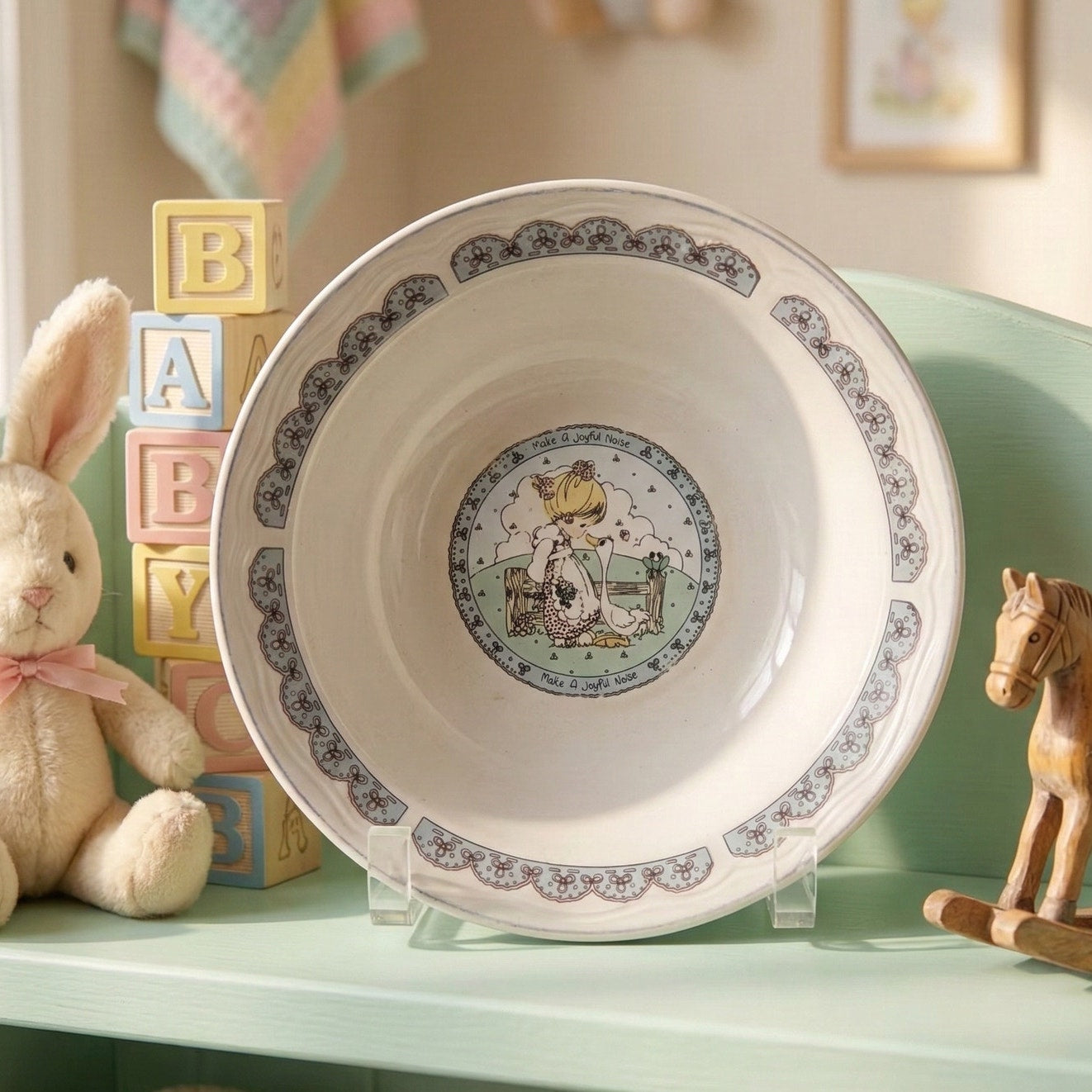Vintage 1992 Precious Moments “Make a Joyful Noise” Bowls – 7” Wide Ceramic Collectible Home Tableware