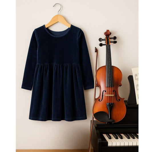 Hanna Andersson Navy Blue Velour Skater Dress | Girls Size 120 (6–7) | OEKO-TEX Certified