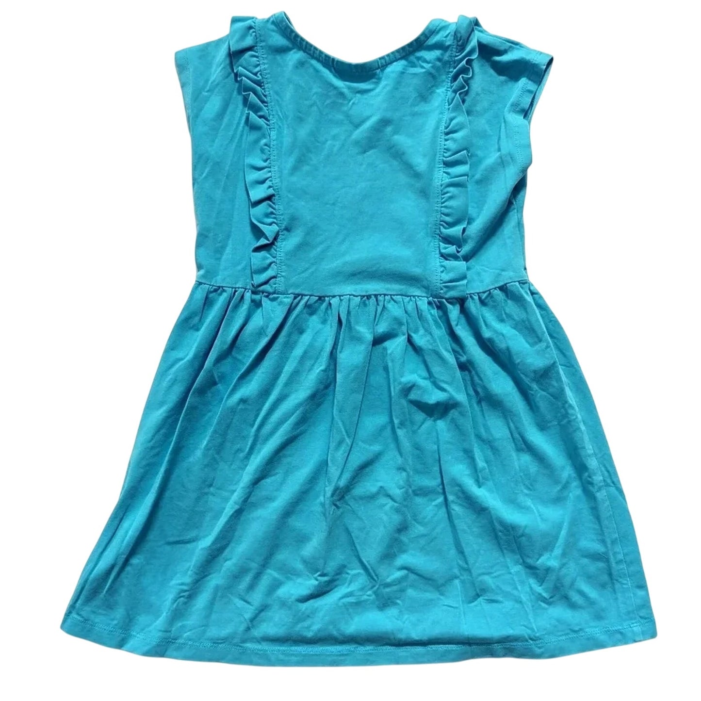 Hanna Andersson Turquoise Ruffle Play Dress | 100% Cotton | Girls Size 5 /110 cm