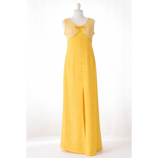 1960s Yellow Daisy Trim Flower Child Maxi Dress | Women's 10-12