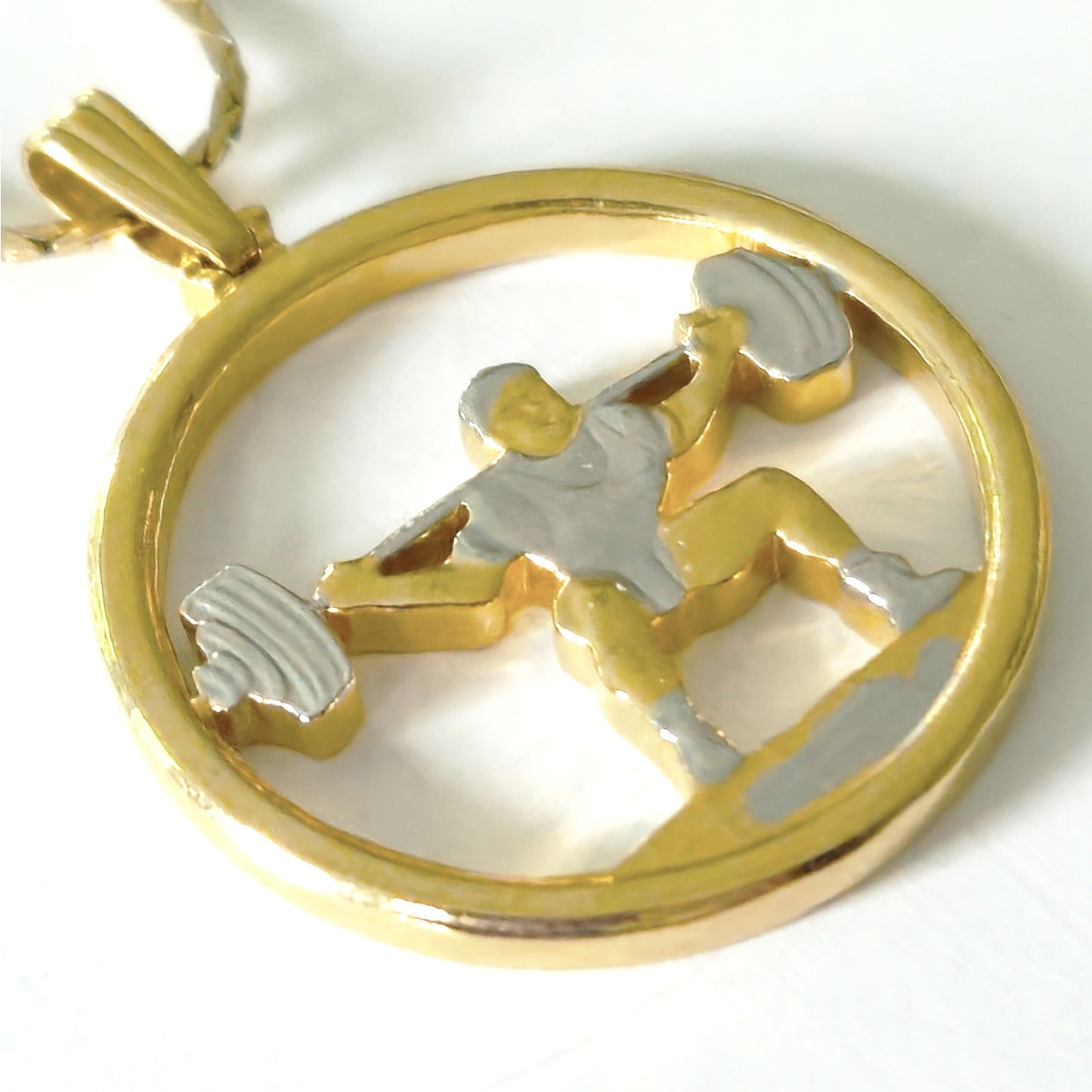 Vintage Minimalist Weightlifter Pendant Necklace | 1980s Sculptural Gold Luxury Fitness Aesthetic