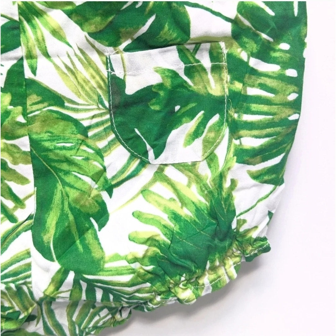 Janie and Jack Palm Leaf Bubble Romper Green Banana Leaf Print | Baby Size 3-6M