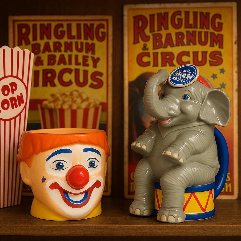 Circus Clown & Elephant Plastic Flip Top Souvenir Cups