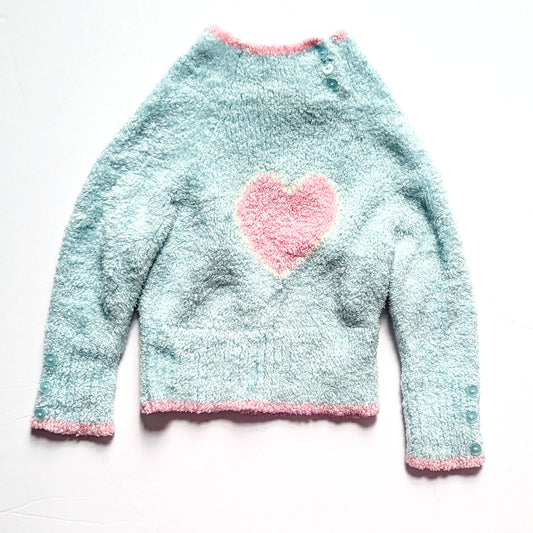 Hartstrings Vintage 1990s Light Blue Chenille Pink Heart Sweater | Baby Size 24M