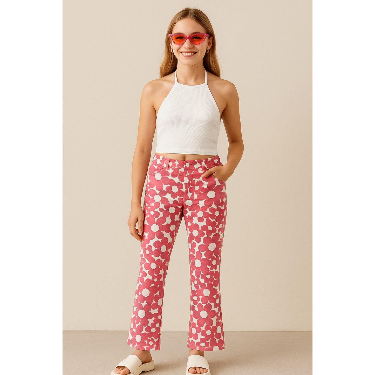 Mini Boden Vintage Pink Flower Power Pants | Girls Size 14Y