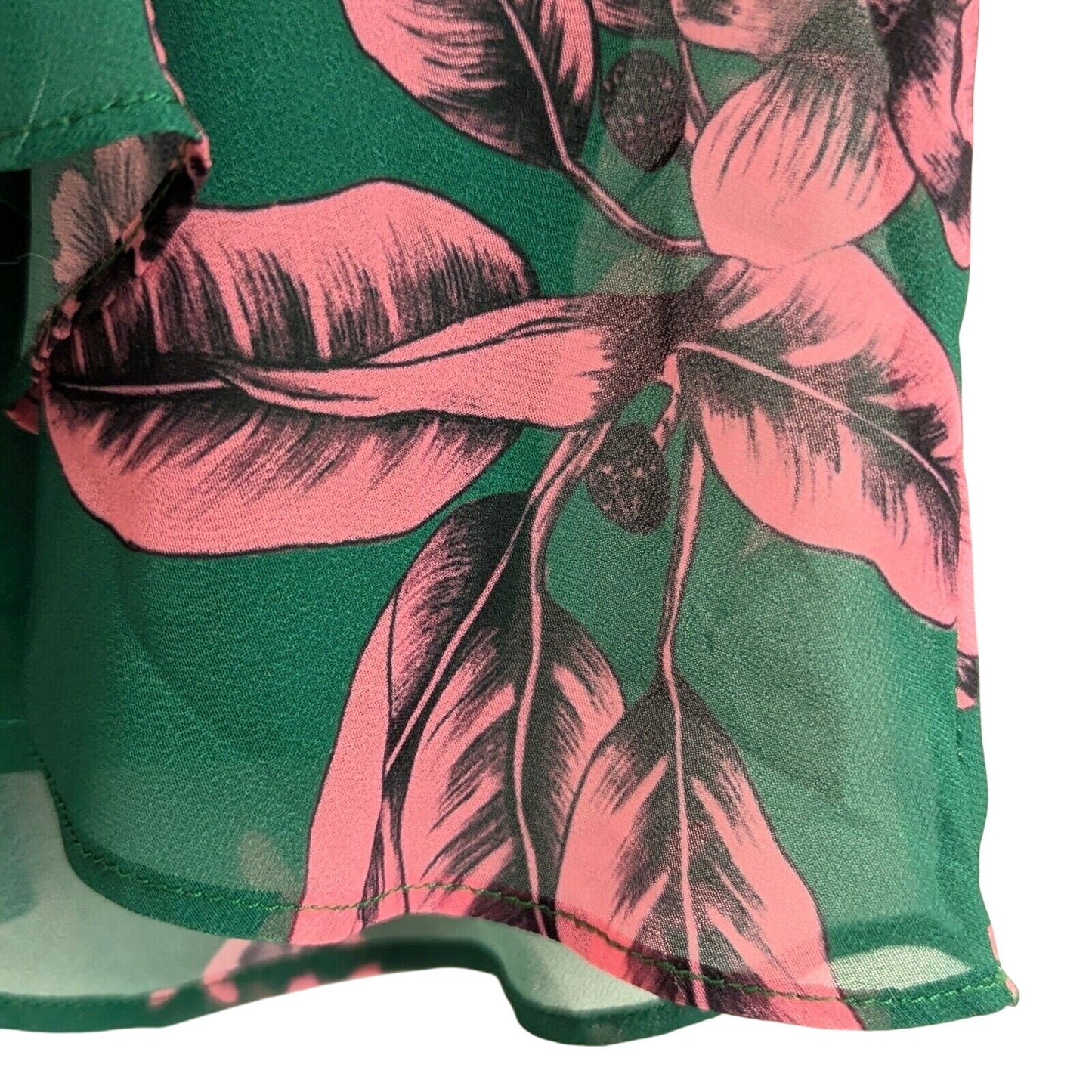 Sam Edelman Green Pink Floral High Neck Ruffle Dress Women's Size 2 Wedding Guest Party Travel