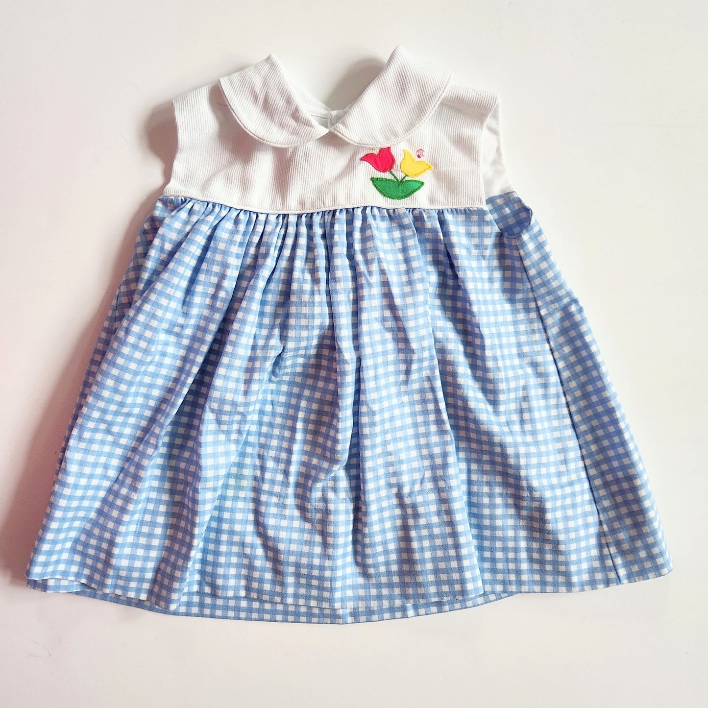 C.I. Castro & Company Vintage 80s Blue Gingham Tulips Applique Dress Size 18 mos