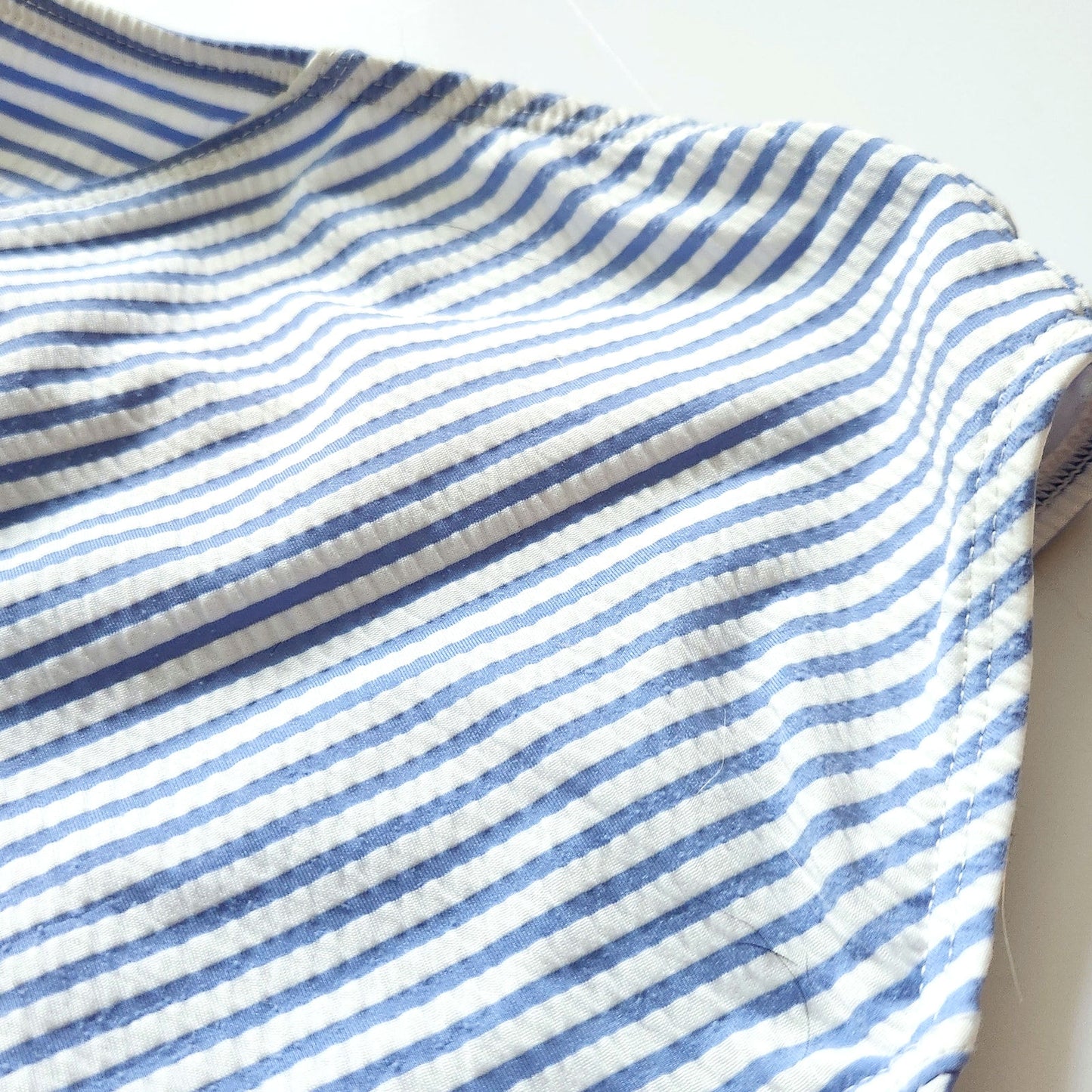 RuffleButts Blue & White Seersucker Waterfall One Piece Swimsuit Size 10