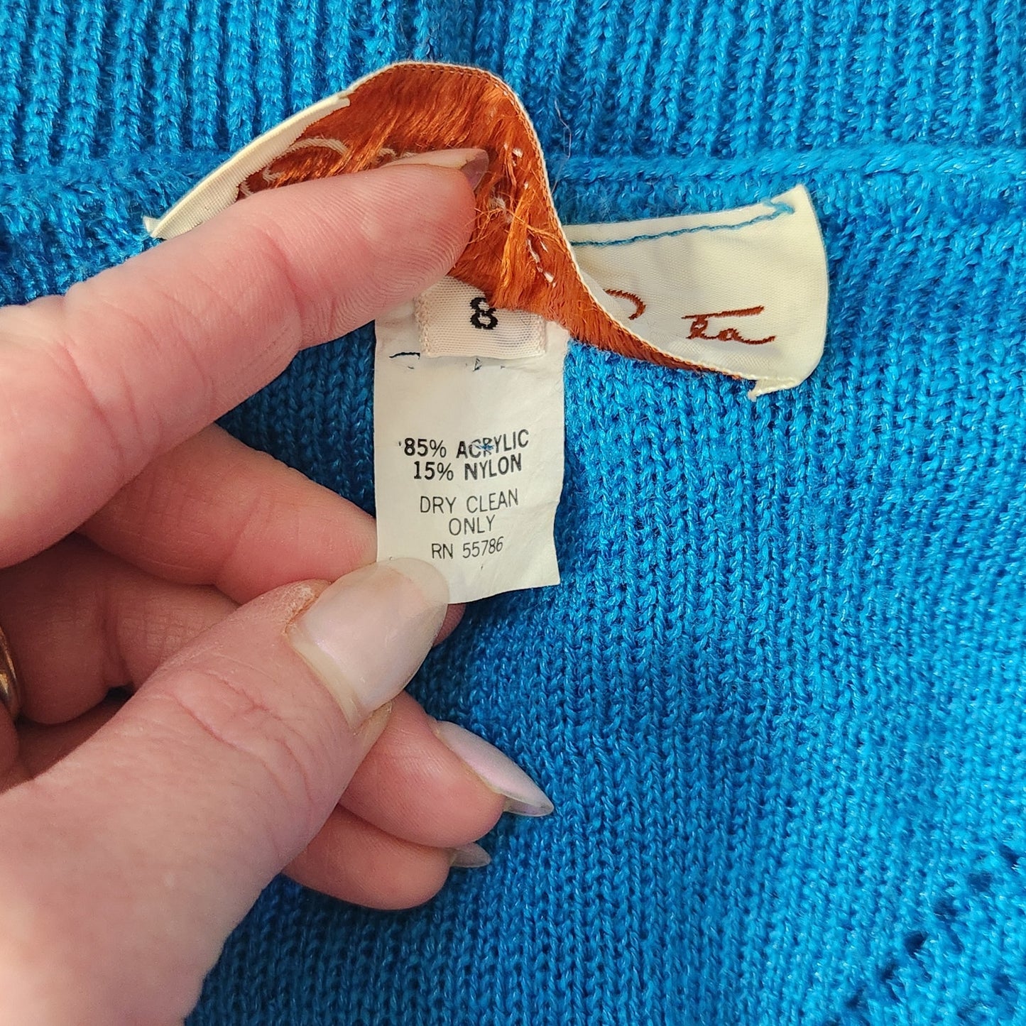 1980s Oscar de la Renta Bright Blue Knit Sweater | Chevron Detail V-Neck | Women's S