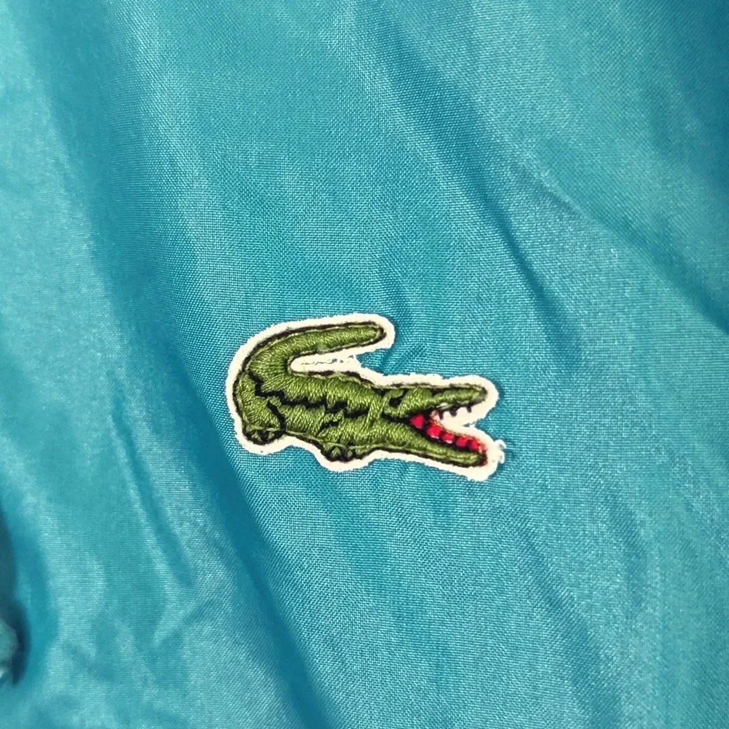 Vintage 80s Lacoste Teal Windbreaker Jacket | Size Large | Retro Nylon Pullover Hoodie