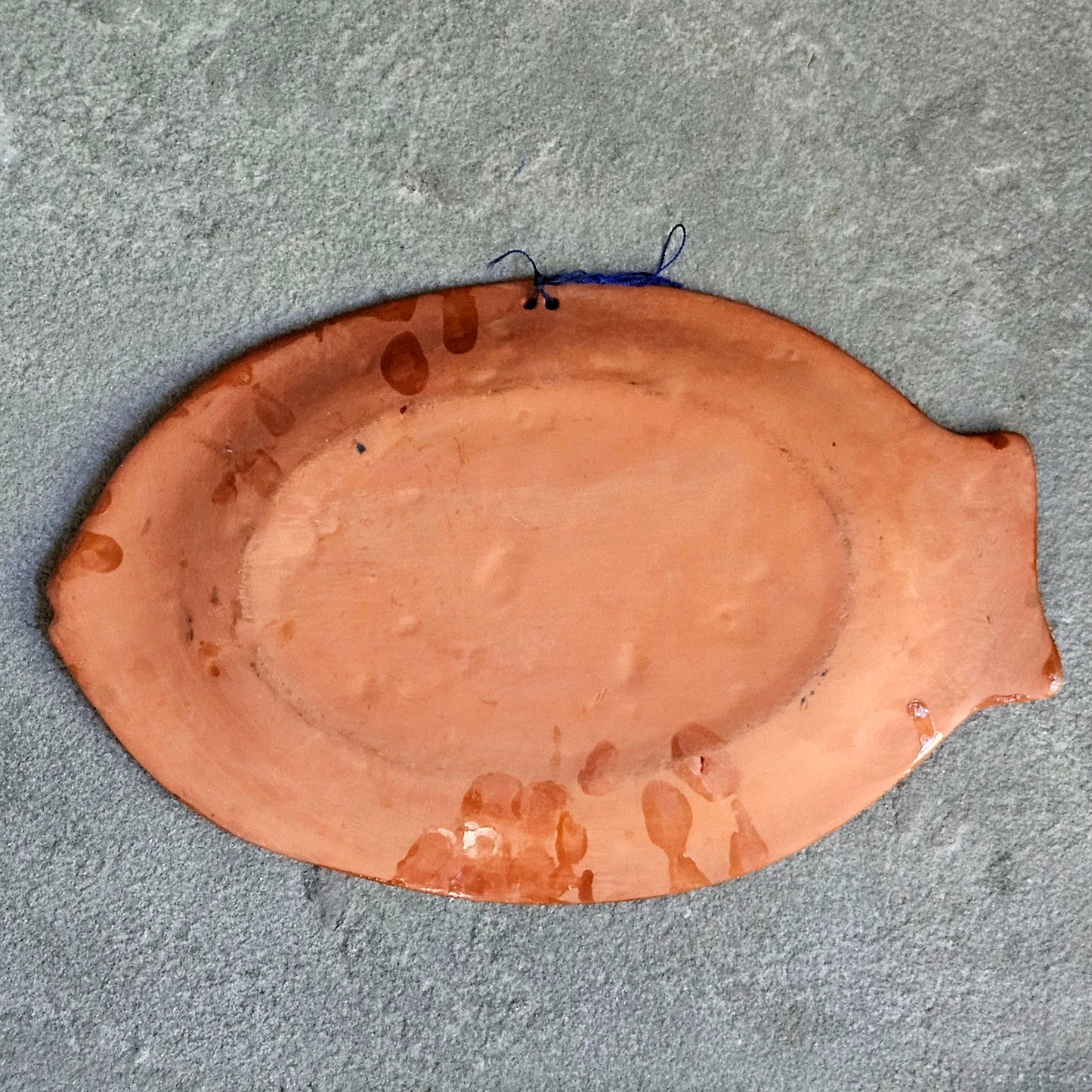 1980s Hand Painted Folk Art Terracotta Fish Tray Wall Plaque