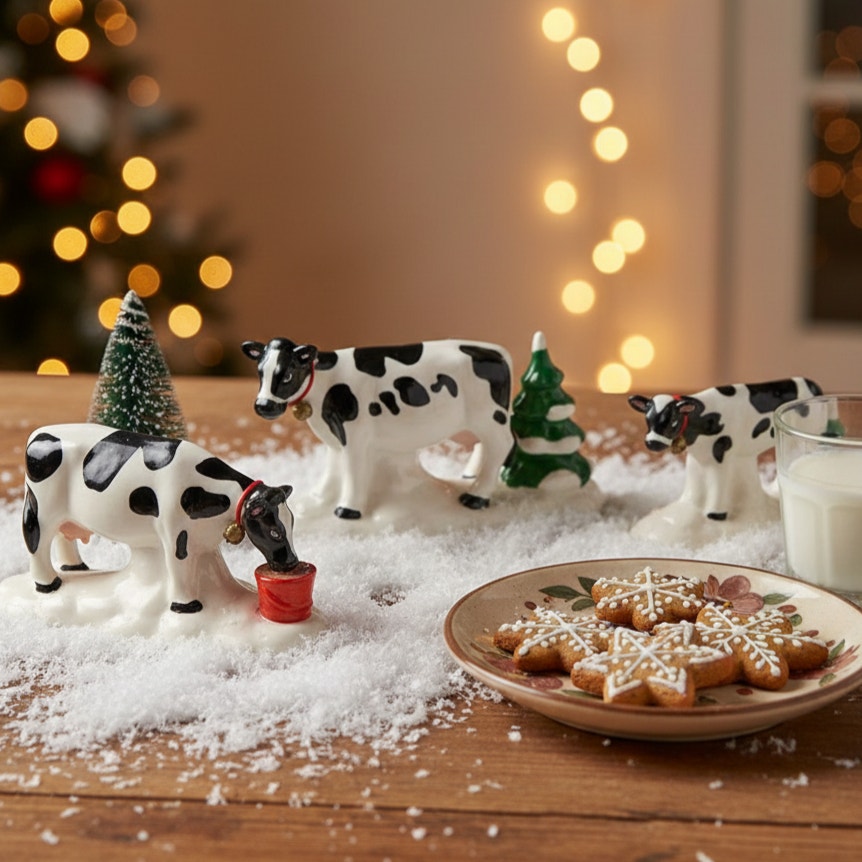 Department 56 “A Herd of Holiday Heifers” — Set of 3 Vintage 1993 Ceramic Christmas Cows