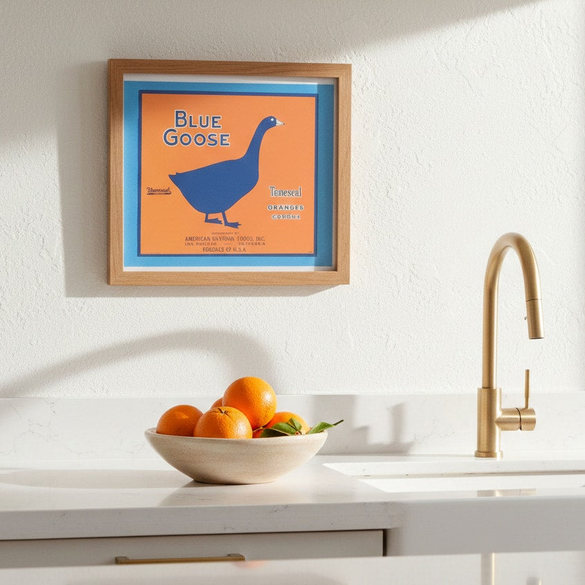 Blue Goose Temescal Oranges Print – Vintage California Citrus Crate Label 14x11