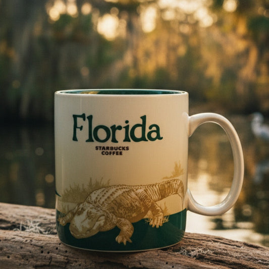 RARE Starbucks Florida Mug – 16 oz – Alligator & Heron Everglades Landscape – Collectible State Series