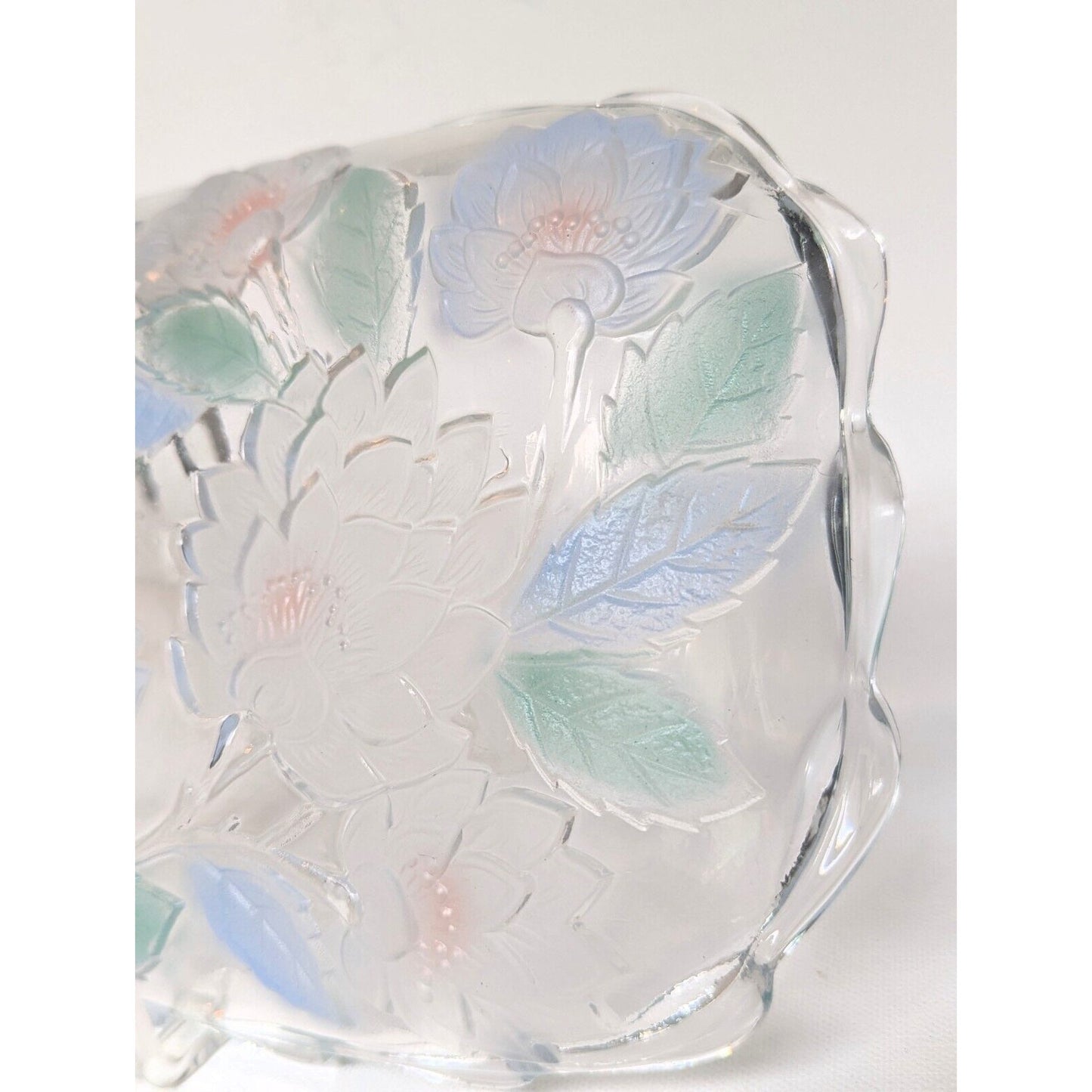 Vintage 1990s Crystal Clear Studios Frosted Pastel Lotus Flower Tray