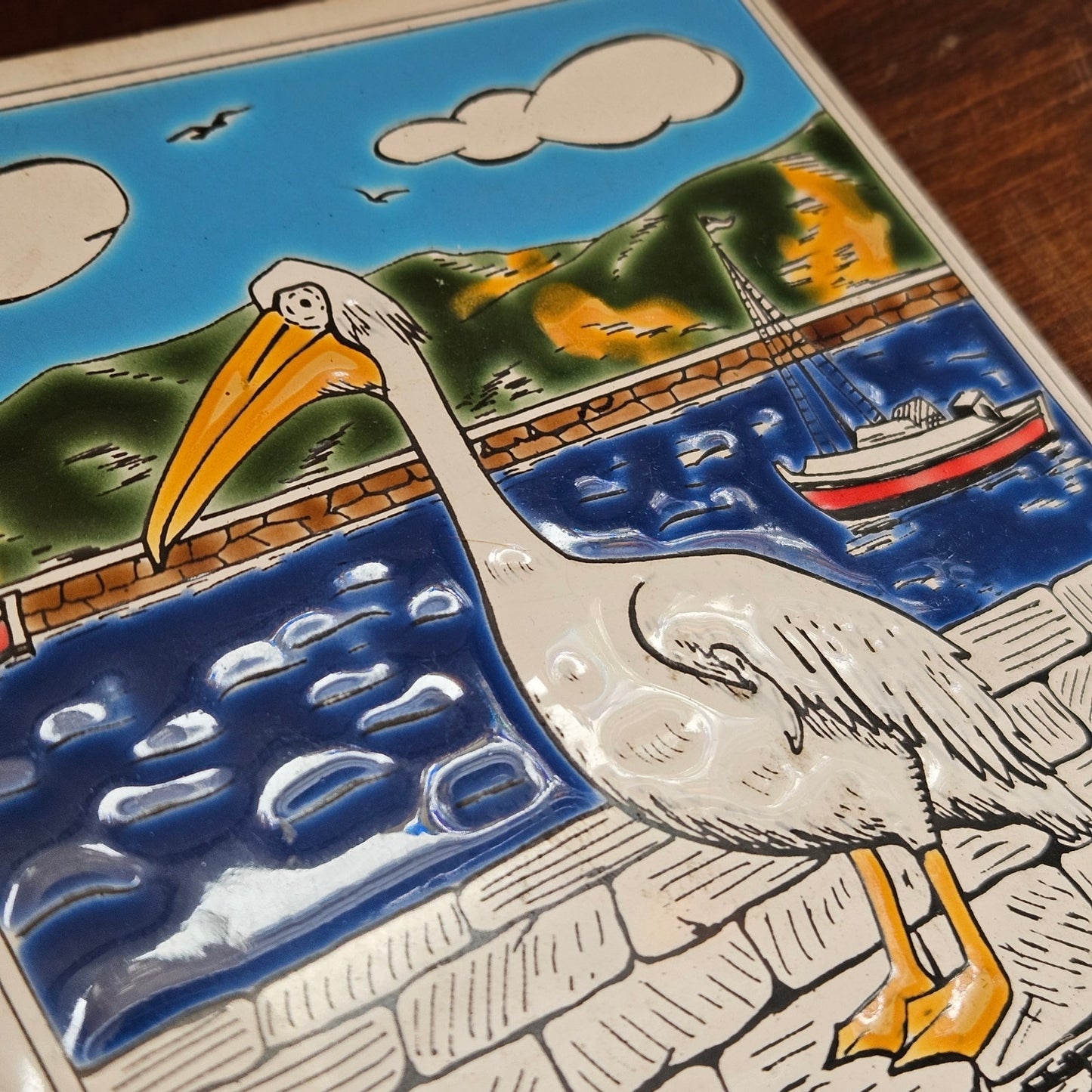 1970s Greek Ceramic Tile | Handmade Mykonos Pelican