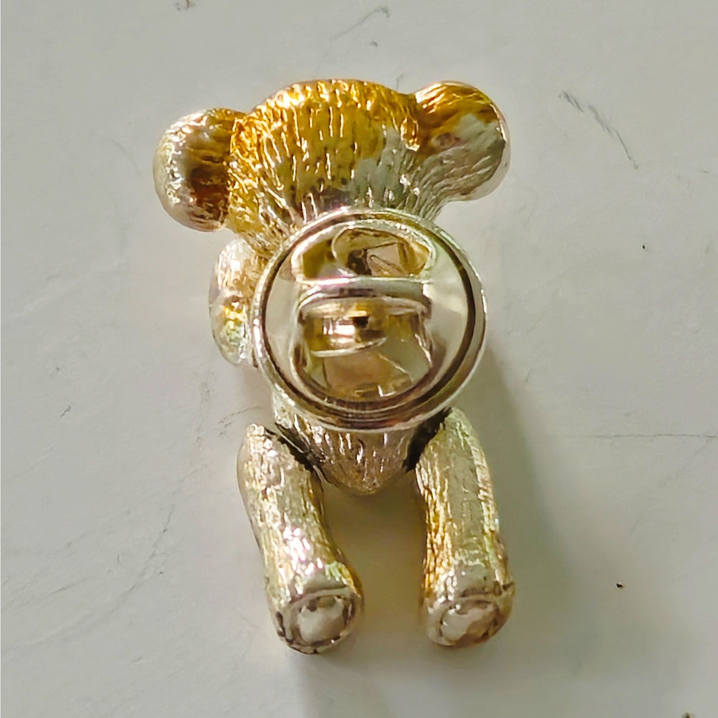 Vintage Teddy Bear Lapel Pin | 1980s/90s Metallic Gold Tone Articulated