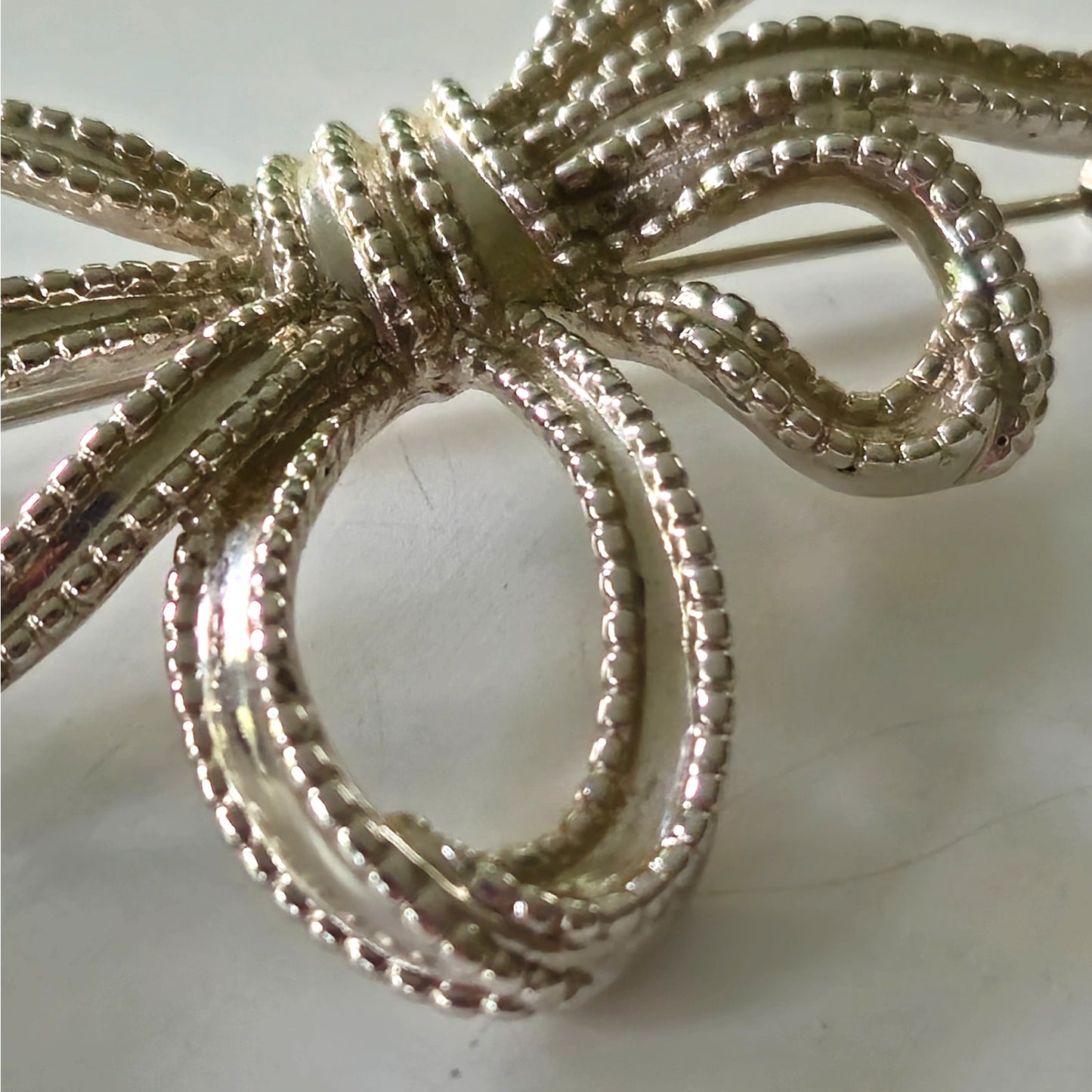 Vintage Trifari Silver Tone Ribbon Bow Brooch